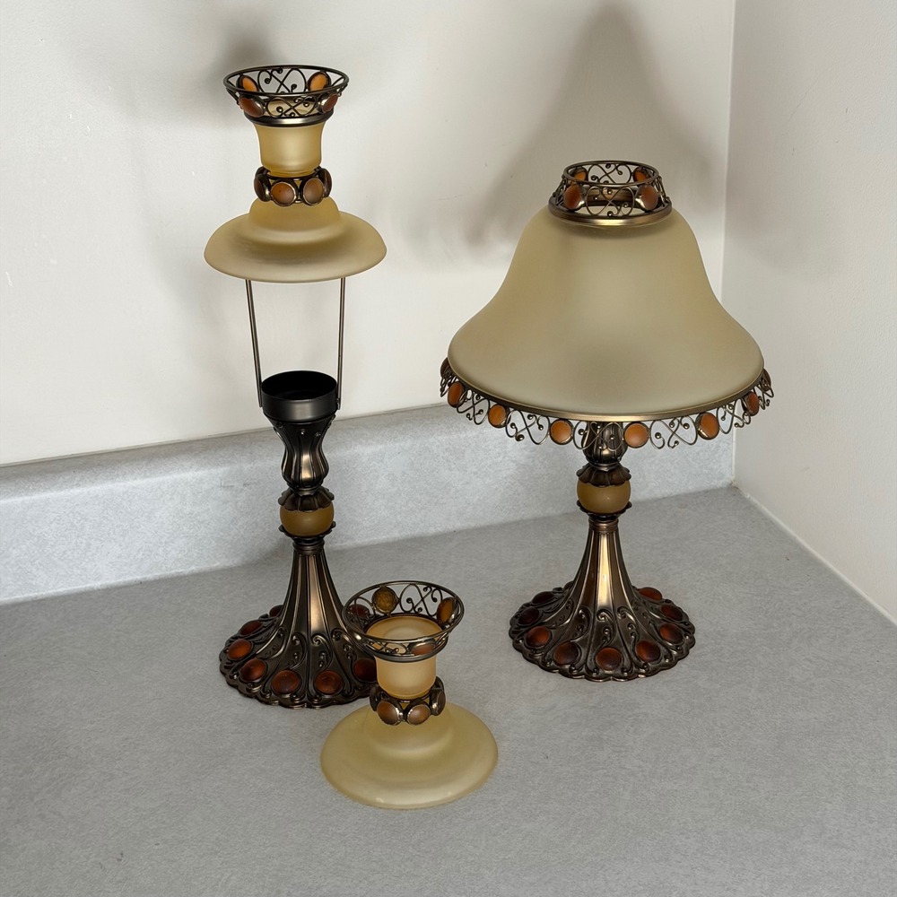 PartyLite Paris Retro Collection Bronze Tealight Lamp Candle HolderSet 5pc‎